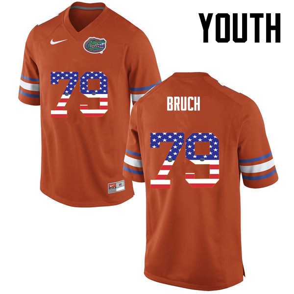 NCAA Florida Gators Dallas Bruch Youth #79 USA Flag Fashion Nike Orange Stitched Authentic College Football Jersey NZM5564UT